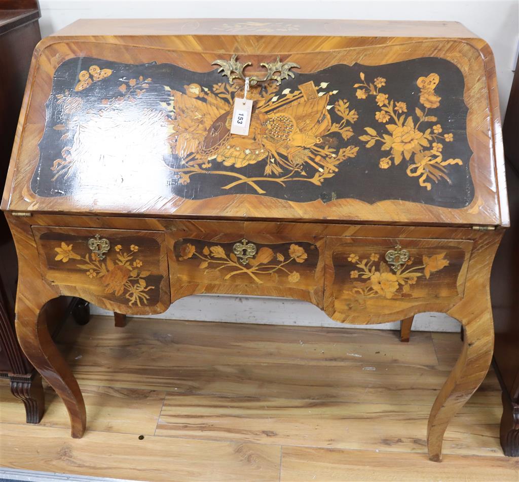 A German rococo marquetry bureau de dame, in the manner of the Spindle Brothers, W.3ft 2.5in.